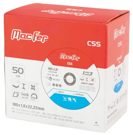 Disco abrasivo corte inox CSS CSS 230x2,0x22,23mm MACFER 165.0005