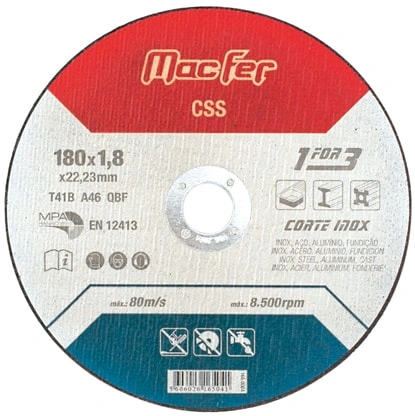 Disco abrasivo corte inox CSS CSS 230x2,0x22,23mm MACFER 165.0005