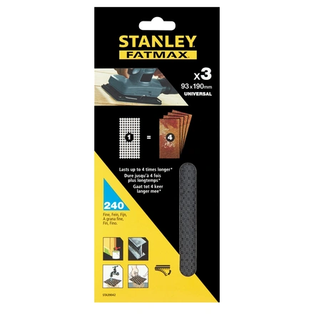 3 Folhas De Lixa G240 C/ Velcro Malha 1/3 93x190 Stanley STA39042-XJ