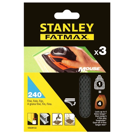 3 Folhas Lixa G240 C/ Velcro Para Mouse Stanley STA39132-XJ