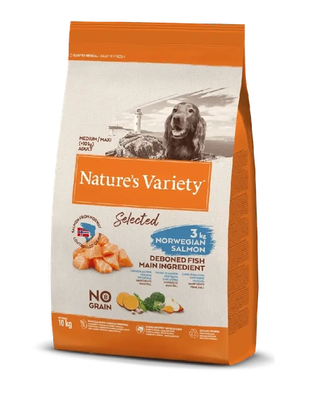 Nature's Variety Dog Selected No Grain Medium Adulto Salmão da Noruega