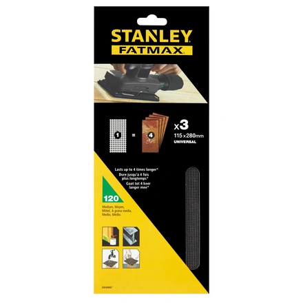 3 Folhas De Lixa G120 Malha 1/2 115X280mm – Sem Velcro Stanley STA39007-XJ