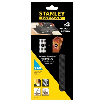 3 Folhas De Lixa G240 S/ Velcro Malha 1/3 93X190mm Stanley STA39062-XJ