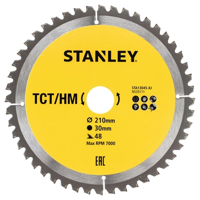 Lâmina de Serra Circular TCT/HM Corte Fino TCT/HM 210 x 30 mm x 48 Dentes - Compatível com Serra de Esquadria STANLEY STA13045-XJ
