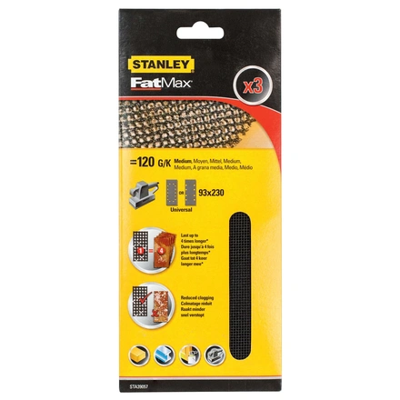 3 Folhas De Lixa G120 S/ Velcro Malha 1/3 93X190mm Stanley STA39057-XJ