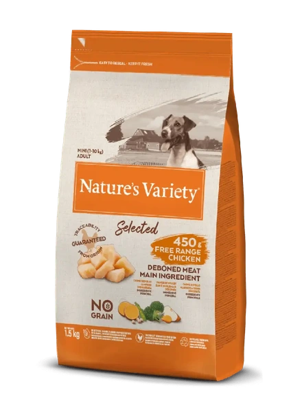 Nature's Variety Dog Selected No Grain Mini Adulto Frango Campo