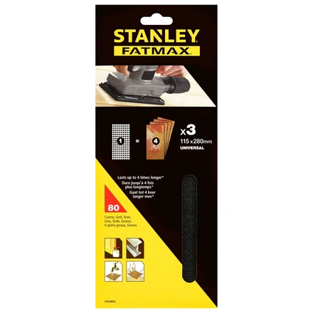 3 Folhas De Lixa G80 Malha 1/2 115X280mm – Sem Velcro Stanley STA39002-XJ