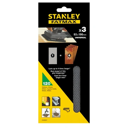 3 Folhas De Lixa G120 C/ Velcro Malha 1/3 93x190 Stanley STA39037-XJ