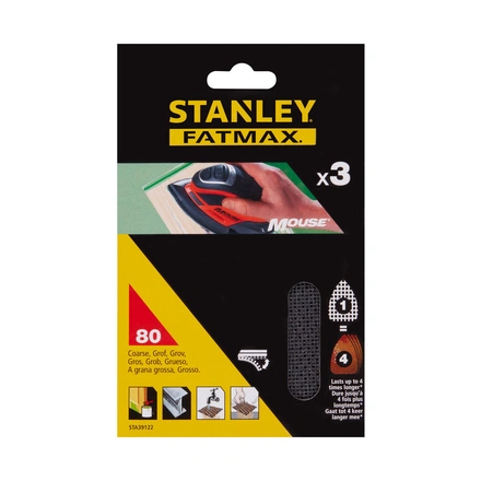 3 Folhas Lixa G80 C/ Velcro Para Mouse Stanley STA39122-XJ