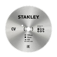Lâmina de Serra Circular de Aço Corte Fino 190 x 16mm x 100 Dentes STANLEY STA10215-XJ